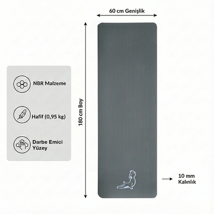 Comfort Serisi Gri 10 mm NBR Egzersiz Matı