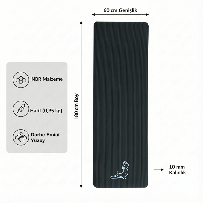 Comfort Serisi Siyah 10 mm NBR Egzersiz Matı