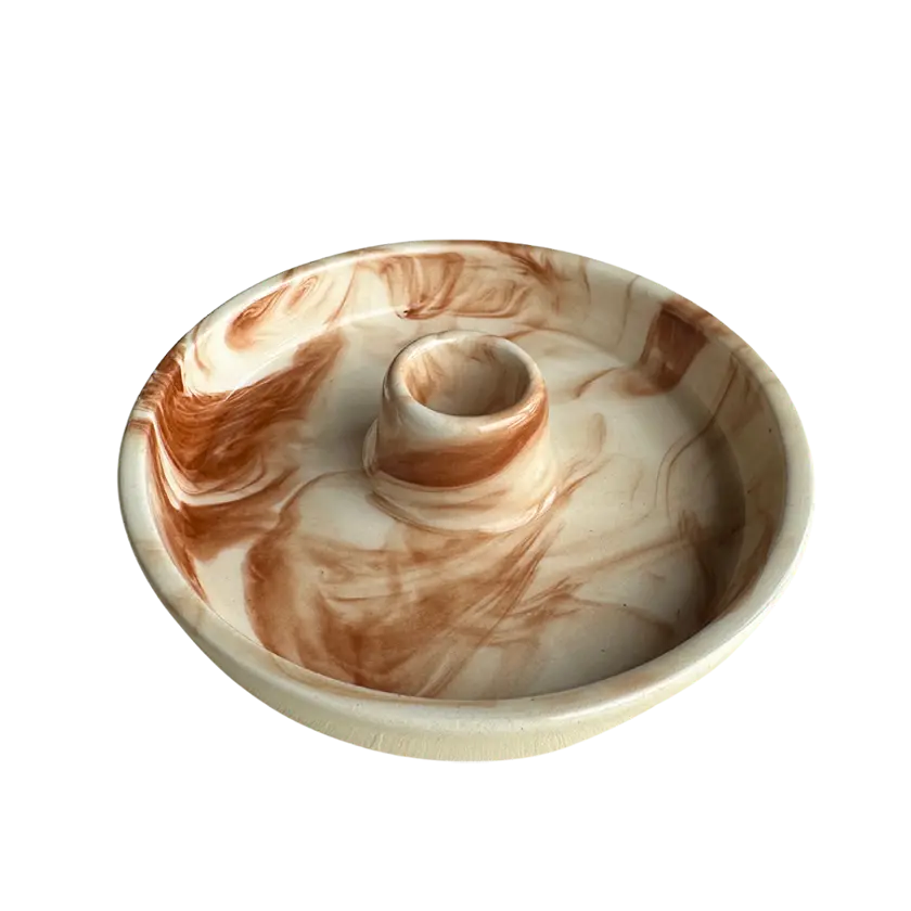 El Yapımı Seramik Beyaz & Kahverengi Palo Santo Tutucu