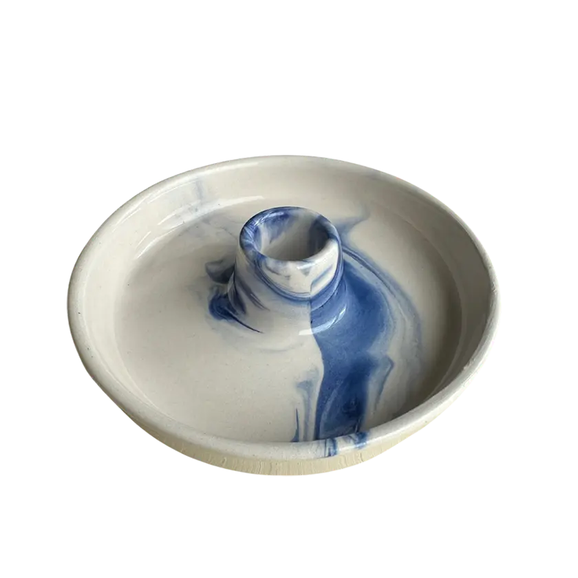 El Yapımı Seramik Beyaz & Mavi Palo Santo Tutucu